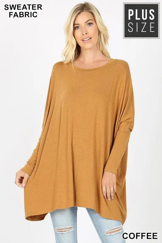 PLUS  SIZE  SWEATER FABRIC OVERSIZE ROUND NECK PONCHO  HT-2555X-I - Cathy,s new look 
