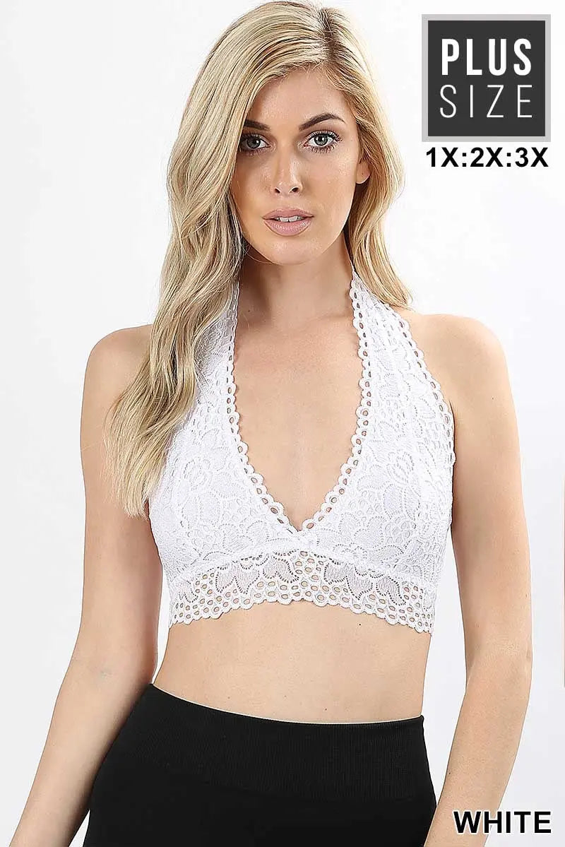 PLUS LACE HALTER STRETCH BRALETTE WITH LINING (STRETCH LACE) LT-6309X - Cathy,s new look 