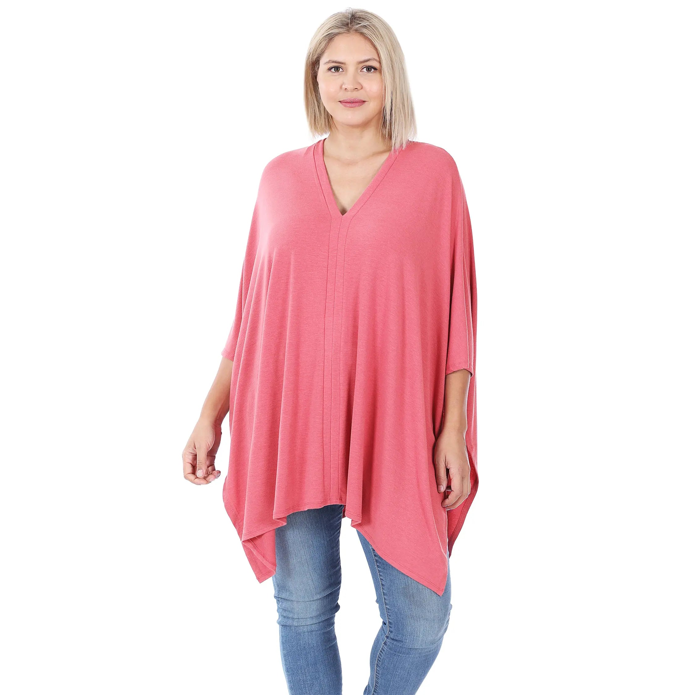 PLUS OVERSIZE V NECK CENTER BAND PONCHO  #RT-2044XP - Cathy,s new look 